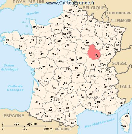 COTE-DOR : map, cities and data of the departement of C��te-dOr 21