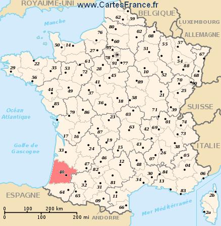 localization of department of Landes on the map of France
