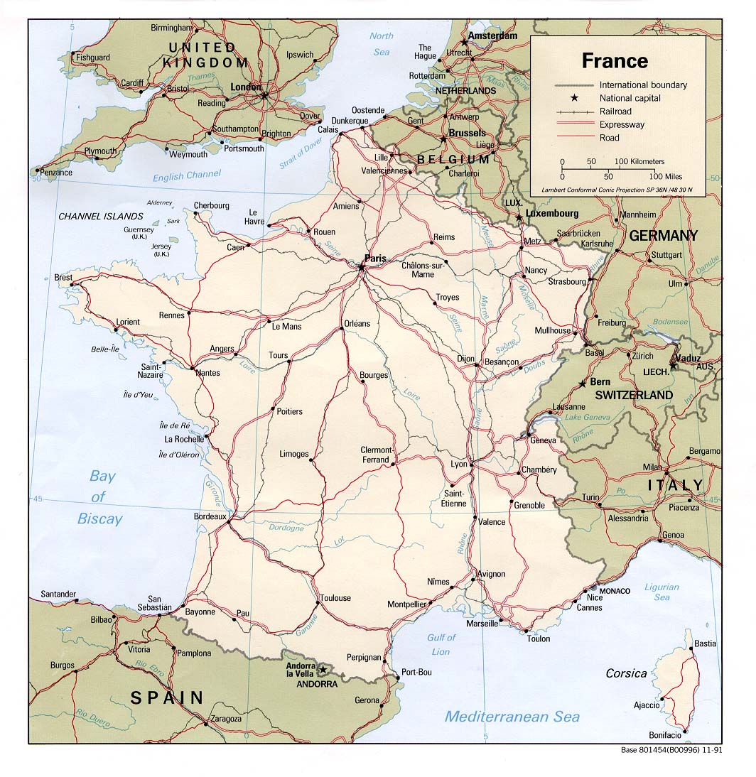 road map of france