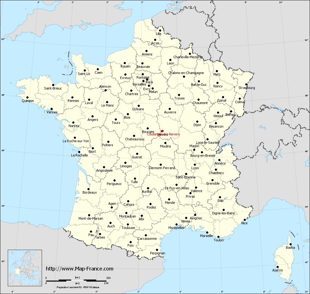 Administrative France Map Departements Coulanges Les Nevers 