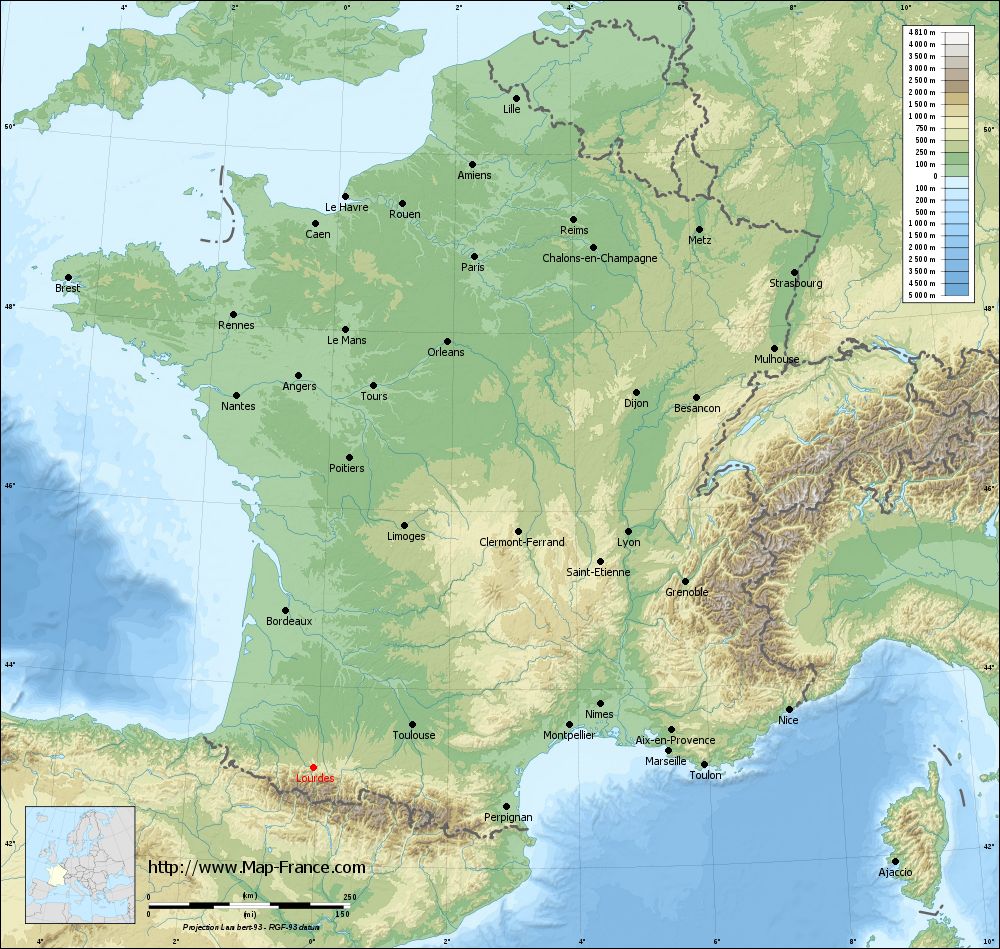 Relief map of Lourdes