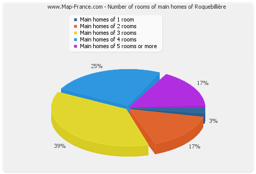 Number of rooms of main homes of Roquebillière