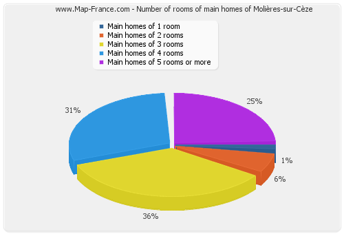 Number of rooms of main homes of Molières-sur-Cèze