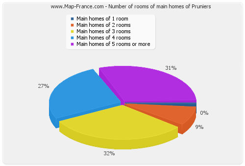 Number of rooms of main homes of Pruniers