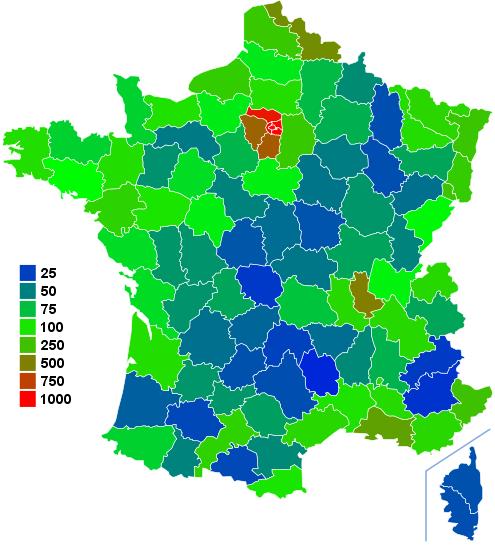 Map of France population density