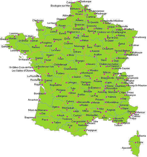 Map Of France Departments Regions Cities France Map