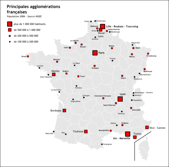 MAP OF FRANCE URBAN AREA