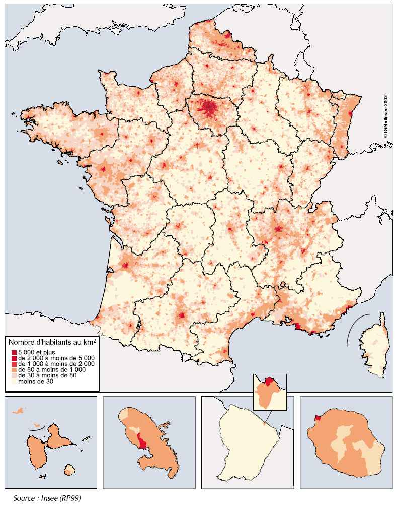 Map of France Population distribution