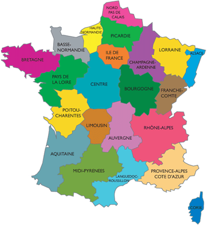 Map of french regions
