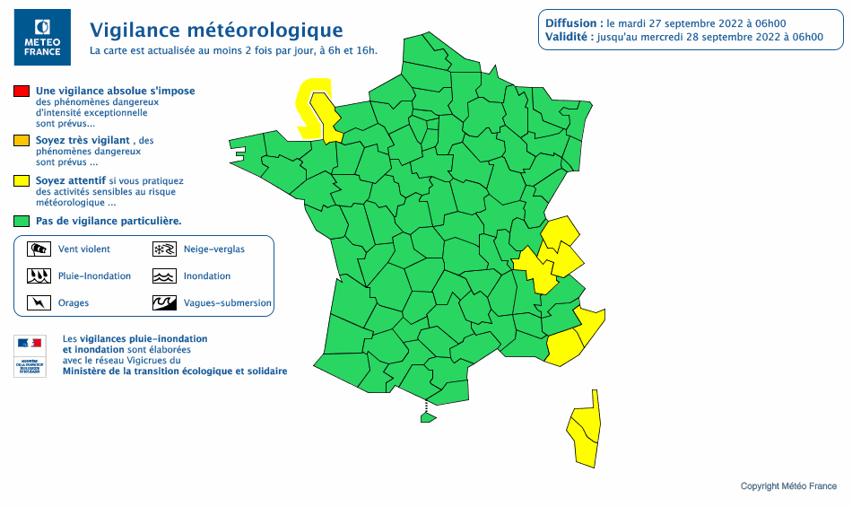 France weather forecasting warnings map