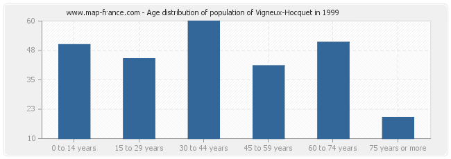 Age distribution of population of Vigneux-Hocquet in 1999