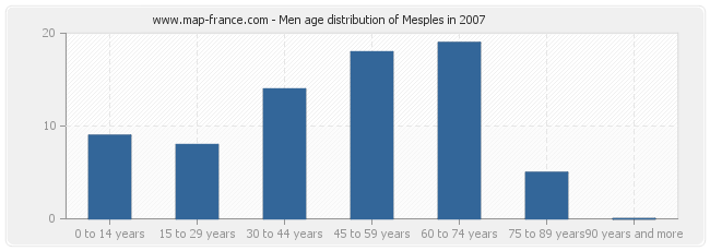 Men age distribution of Mesples in 2007