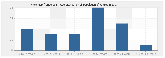 Age distribution of population of Angles in 2007