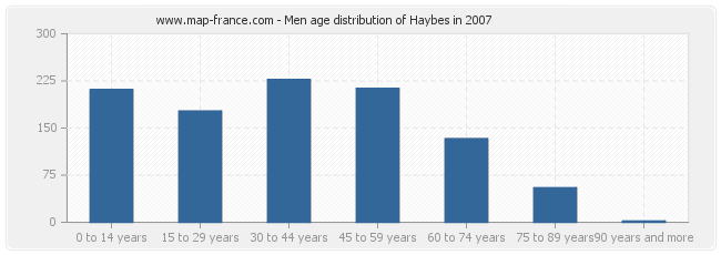 Men age distribution of Haybes in 2007