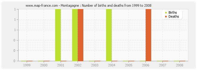 Montagagne : Number of births and deaths from 1999 to 2008