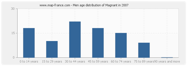 Men age distribution of Magnant in 2007