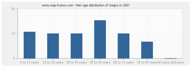 Men age distribution of Voigny in 2007