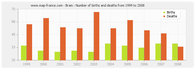 Bram : Number of births and deaths from 1999 to 2008