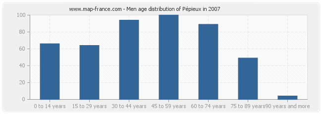 Men age distribution of Pépieux in 2007