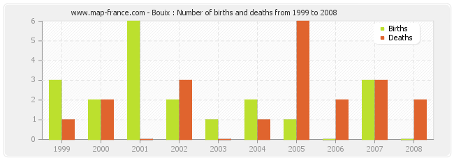 Bouix : Number of births and deaths from 1999 to 2008