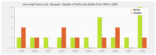 Bouquet : Number of births and deaths from 1999 to 2008