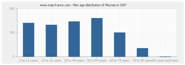 Men age distribution of Meynes in 2007