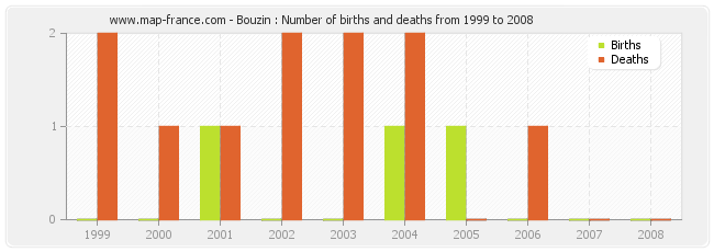 Bouzin : Number of births and deaths from 1999 to 2008