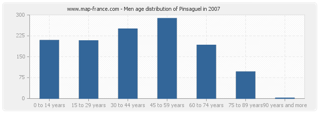 Men age distribution of Pinsaguel in 2007