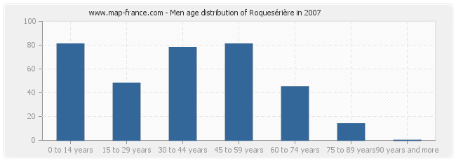 Men age distribution of Roquesérière in 2007