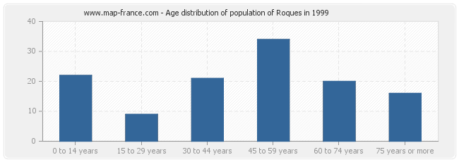 Age distribution of population of Roques in 1999
