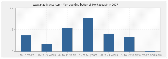 Men age distribution of Montagoudin in 2007