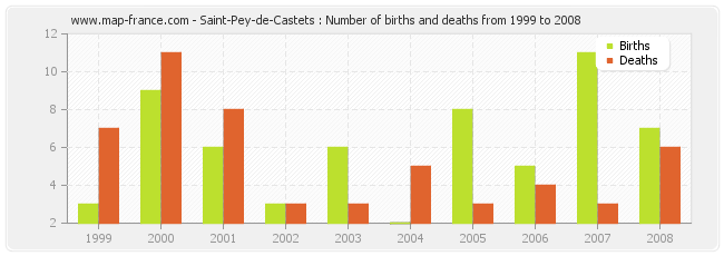 Saint-Pey-de-Castets : Number of births and deaths from 1999 to 2008