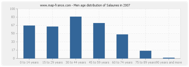 Men age distribution of Salaunes in 2007