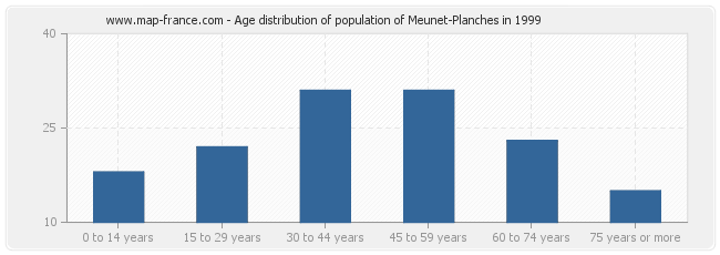 Age distribution of population of Meunet-Planches in 1999