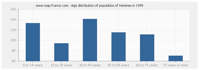 Age distribution of population of Hommes in 1999
