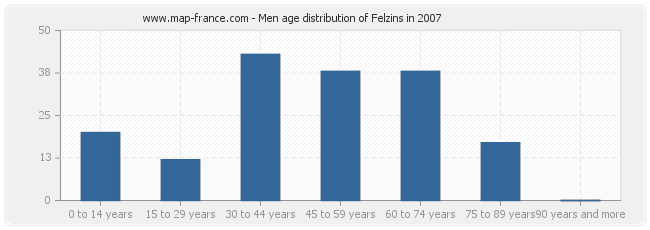 Men age distribution of Felzins in 2007