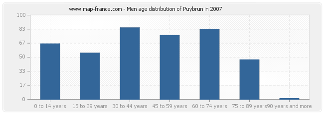 Men age distribution of Puybrun in 2007