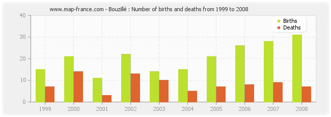 Bouzillé : Number of births and deaths from 1999 to 2008