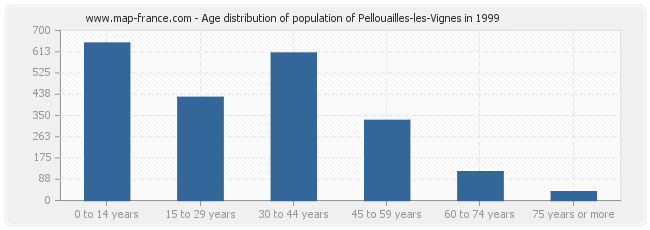 Age distribution of population of Pellouailles-les-Vignes in 1999