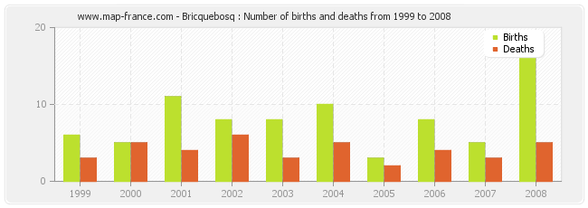 Bricquebosq : Number of births and deaths from 1999 to 2008
