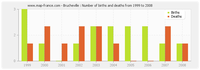 Brucheville : Number of births and deaths from 1999 to 2008