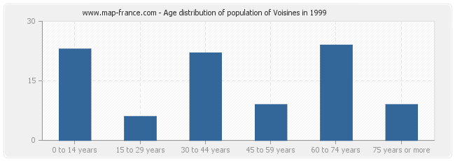 Age distribution of population of Voisines in 1999