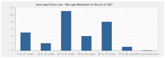Men age distribution of Gincrey in 2007
