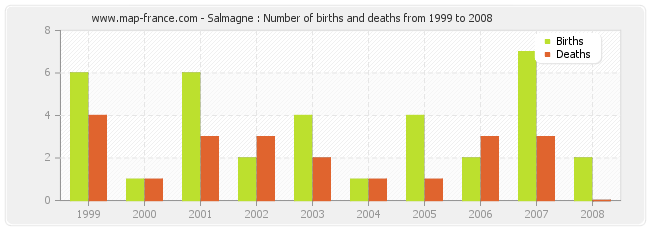 Salmagne : Number of births and deaths from 1999 to 2008