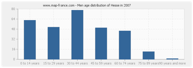 Men age distribution of Hesse in 2007