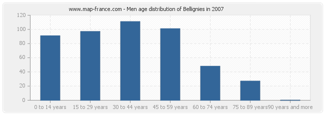Men age distribution of Bellignies in 2007