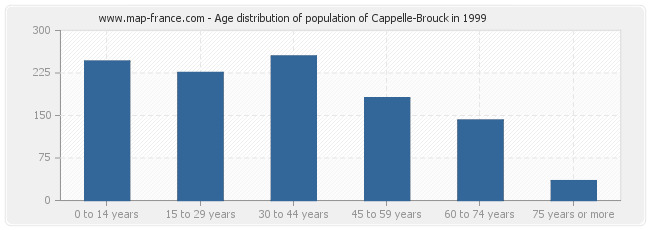 Age distribution of population of Cappelle-Brouck in 1999