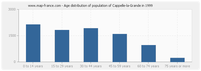 Age distribution of population of Cappelle-la-Grande in 1999