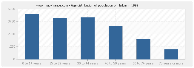 Age distribution of population of Halluin in 1999