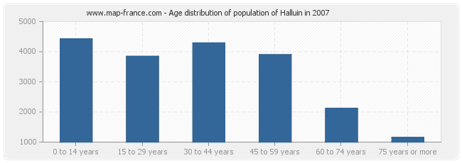 Age distribution of population of Halluin in 2007